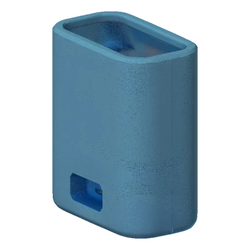 A 3D render of a light blue vape pod battery case with a rectangular opening at the top and a USB-C cutout at the bottom.