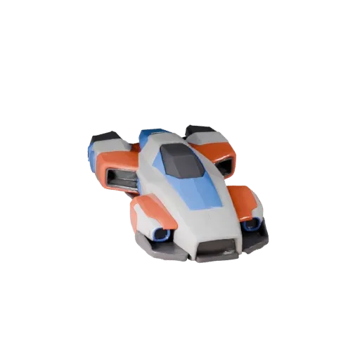 Modèle 3D de Speeder Bike style dessin animé, vue studio trois-quarts, atout véhicule stylisé avec panneaux futuristes, zones
