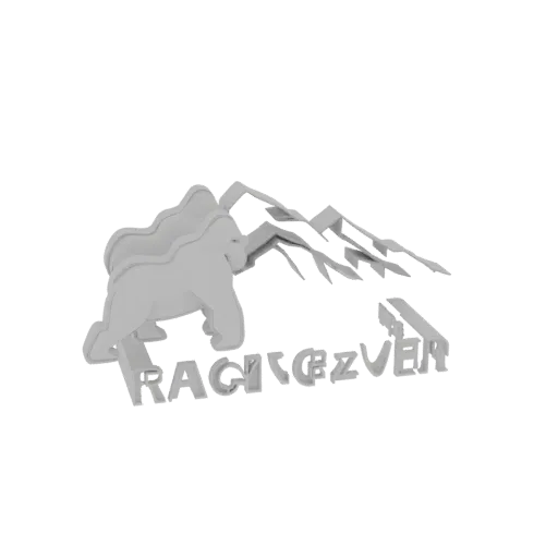 3D model of a gorilla silhouette with mountains and the word 'RACING' in the foreground, rendered in a monochrome style.