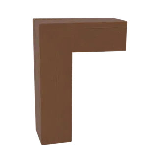 3D model of a brown L-shaped corner molding with a wood grain texture, shown against a white background.