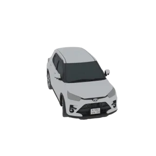 3D-Modell eines weißen Toyota Raize SUV, von vorne rechts leicht erhöht betrachtet.