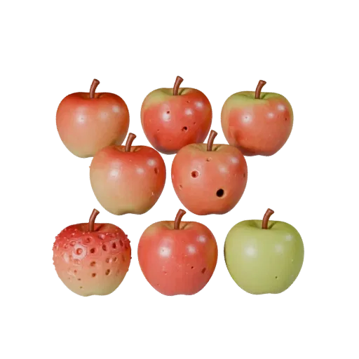 Ripe Apple Printable 3D model, isometric STL render, showing skin pores, recognizable fruit forms.