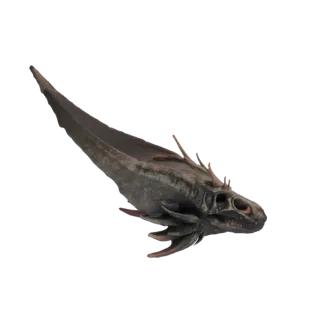 3D model of a dark, alien dragon skull with sharp spikes, viewed from a three-quarter angle against a white background.