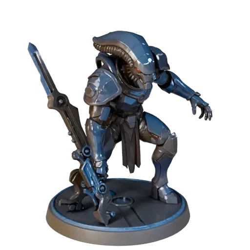 Heroic Alien Trooper low poly 3D model preview showing silhouette, three-quarter game view, pose and resin detail