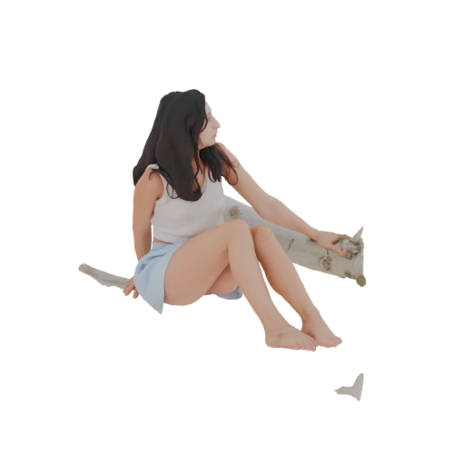 Woman Sitting on a Birch Log