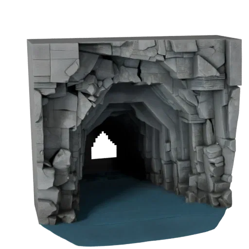 Underground Lake Cave Unreal Engine 3D model, top-down viewport view, showing aged stone, water edges.