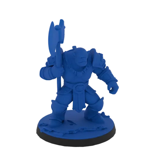 Figurine STL d'Archer Orc Fantastique, rendu de table en trois quarts, figurine d'ennemi imprimable en résine avec hache, pla
