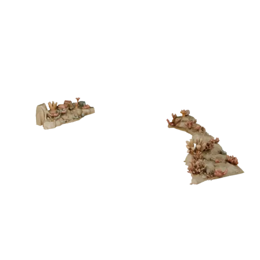 Coral Reef Water Base Low Poly 3D model, game viewport three-quarter view, showing wet stone, water edges.