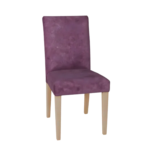 Velvet Dining Chair 3D model, dining room, three-quarter front view, Unity viewport, wood detail.