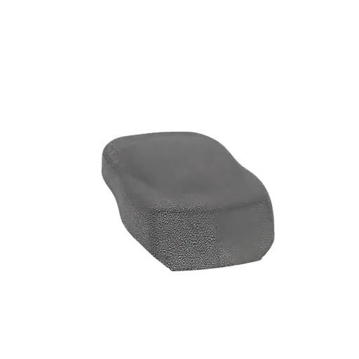 Un rendering 3D di un sasso grigio astratto con superficie texturizzata, isolato su sfondo bianco.