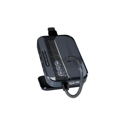 Wireless USB Hub 3D model, three-quarter front view, AR viewer studio render, showing plastic shells, desktop scale.