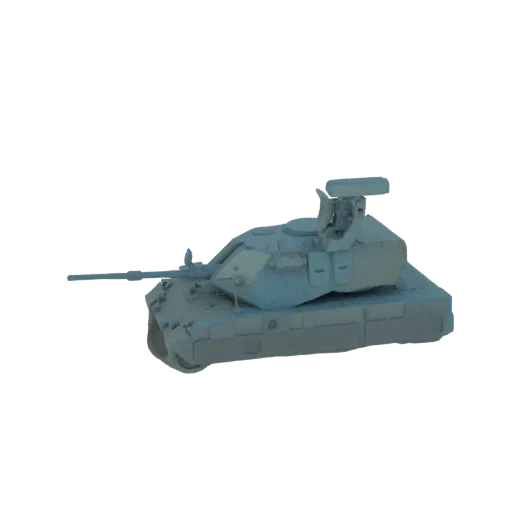 3D model of a modern gray armored tank with a long barrel cannon and a detailed turret, set against a black background.