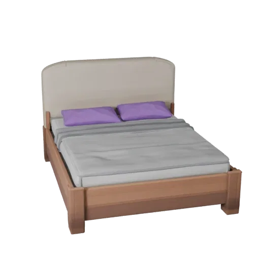 Upholstered Bed Frame Stylized 3D model, bedroom, stylized isometric render, fabric detail.