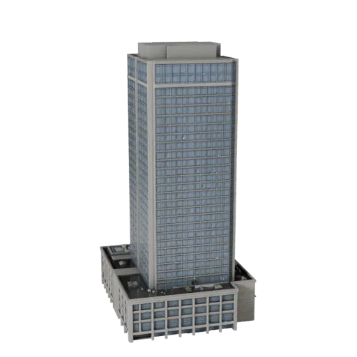 High Rise Office Building Blender-ready 3D model, Blender studio render view, showing commercial office building materials an