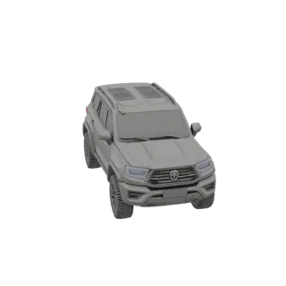 Modello 3D SUV Tank 500, vista frontale-laterale, grigio, senza texture, su sfondo bianco
