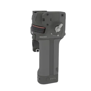 Side view of a 3D model of the DJI RS 3 Gimbal Controller, showing its grip and control elements.