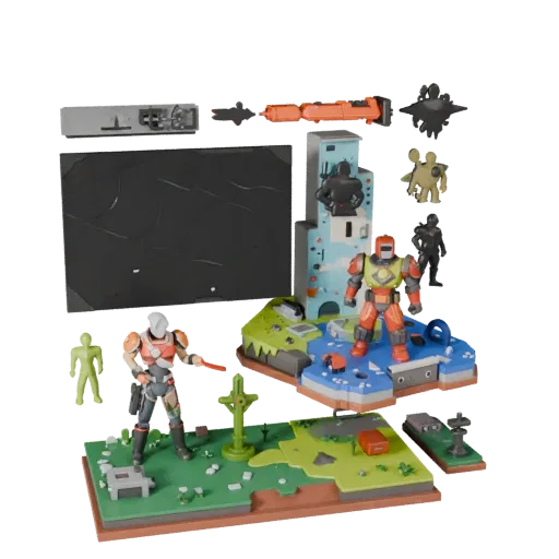 Space Display Diorama stylized 3D model preview showing layered parts, three-quarter game view, depth and display scale
