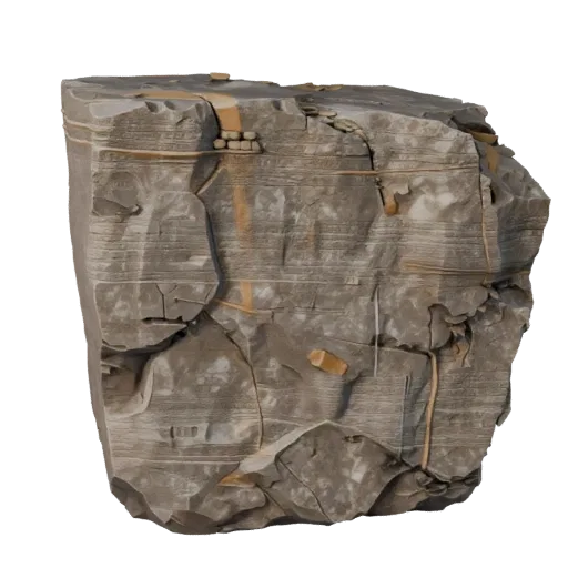 Steinbruch-Felswand Realistisches 3D-Modell, Dreiviertel-Umgebungs-Rendering, das geschichteten Stein und Felswände zeigt.