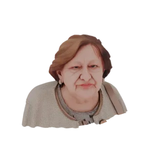 Rendering 3D del busto di una donna anziana, con dettagli facciali realistici e indosso un cardigan.