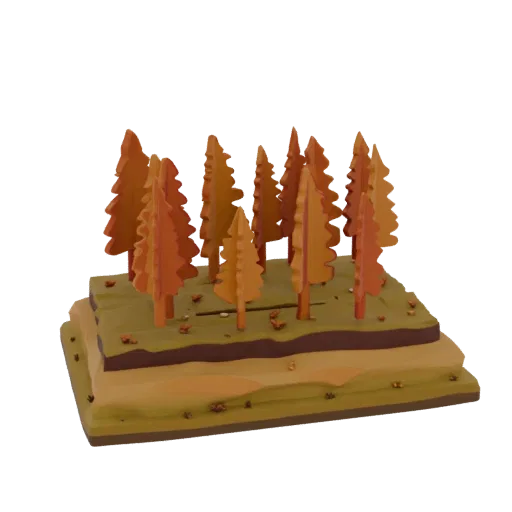 Autumn Woodland Biome Printable 3D model, isometric tabletop STL render, showing terrain layers, terrain detail.