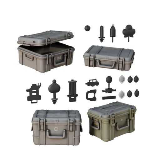 Military Style Ammo Case 3D model, three-quarter front view, Unity viewport, showing plastic, usable openings.