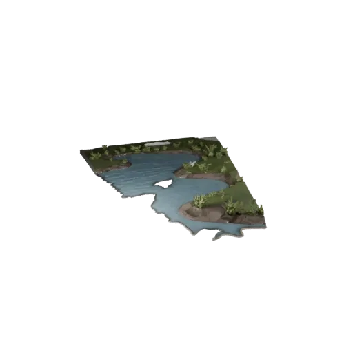 Ornamental Garden Pond High Poly 3D model, close-up cinematic environment render, showing wet stone, water edges.