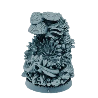 Modèle 3D détaillé d'un étrange cluster de corail alien aux formes organiques et surfaces texturées, monté sur une base circu