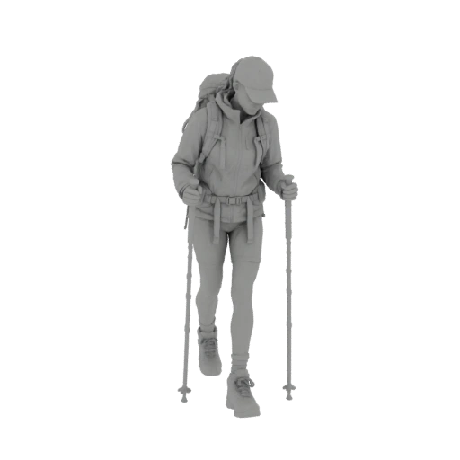 Female Hiker with Trekking Poles 3D Model