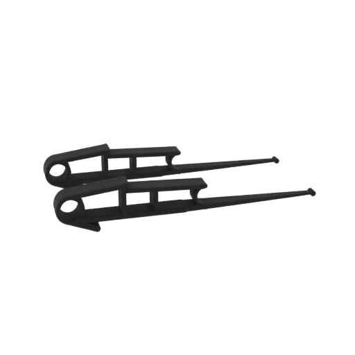 A pair of sleek, black sleds rendered in a 3D model, positioned side-by-side against a white background.