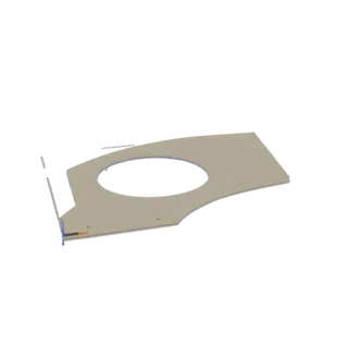 3D render of a beige, curved panel with a large circular cutout in the center, presented on a white background.