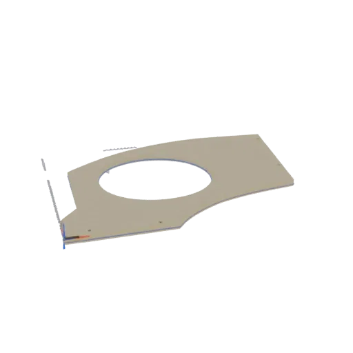 3D render of a beige, curved panel with a large circular cutout in the center, presented on a white background.
