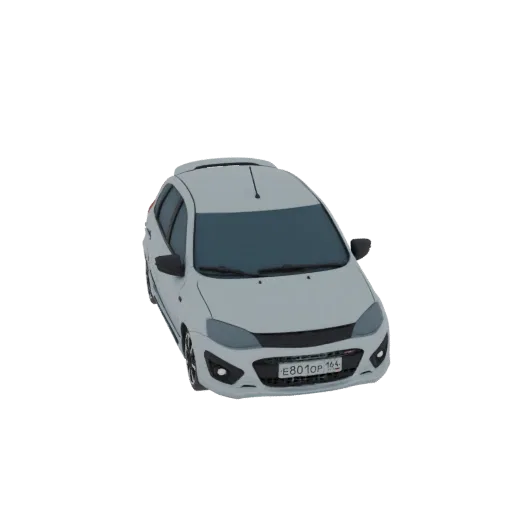 Modelo 3D de um carro hatchback branco com matrícula E801OP 164, visto de um ângulo frontal de três quartos.
