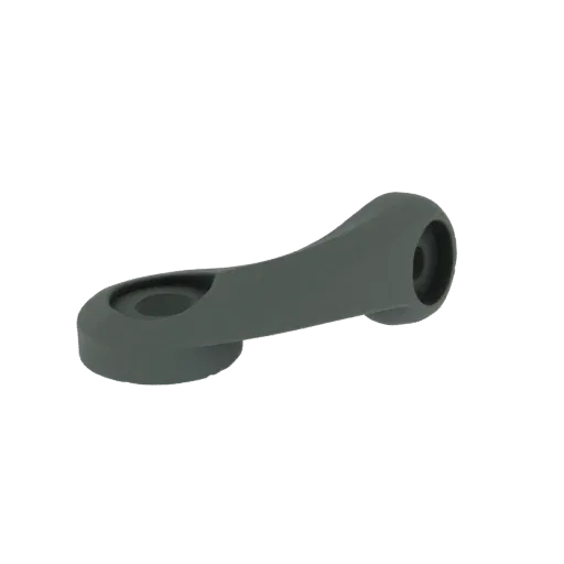 3D-Render eines dunkelgrauen, gebogenen Hebelgriffs mit runder Basis und zylindrischem Ende.