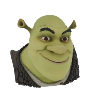 Busto modello 3D di Shrek, l'orco verde, con un ampio sorriso e orecchie caratteristiche.