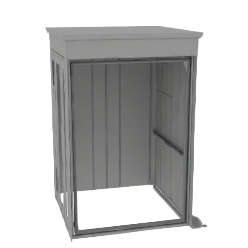 3D model of a modern grey garden tool storage shelf.