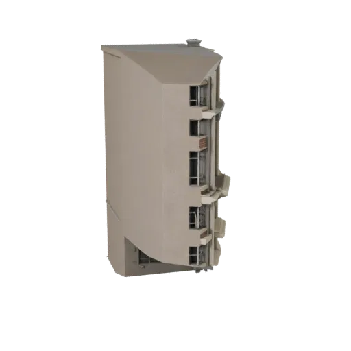 Industrial Facade high poly 3D model, close-up architectural render view, showing building facade materials and architectural detail
