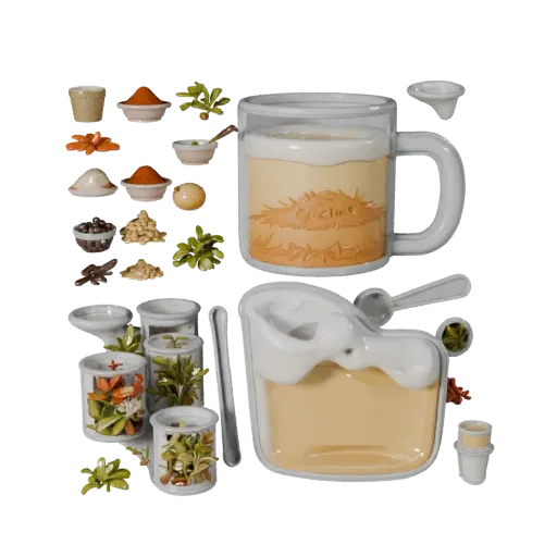 Baking Herb Bundle Printable 3D model, isometric STL render, showing powders, small ingredient shapes.
