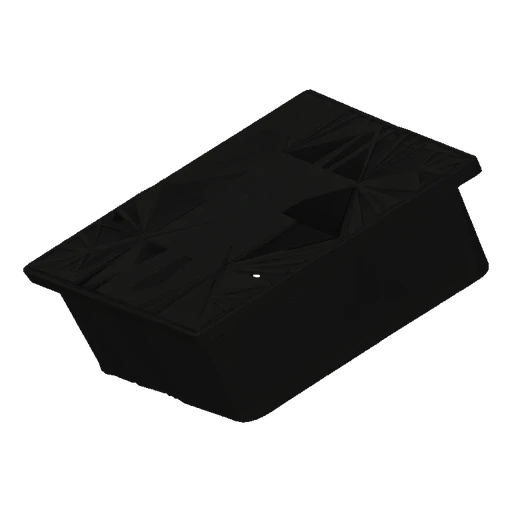 A 3D render of a black box with a lid featuring sharp, geometric facets arranged in a radiating pattern.