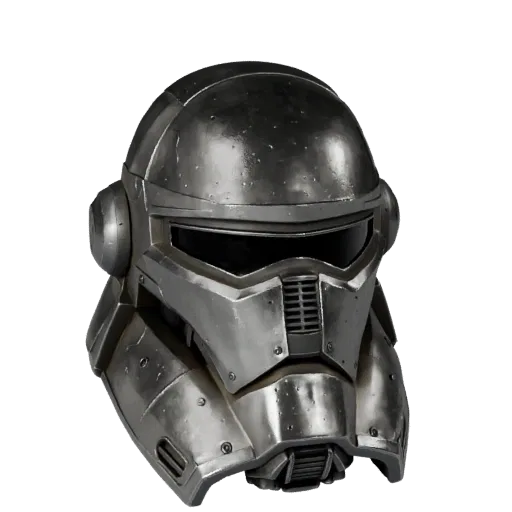 Modello 3D stilizzato di Elmo da Combattimento per Marine Spaziale, rendering isometrico stilizzato, che mostra metallo, scal