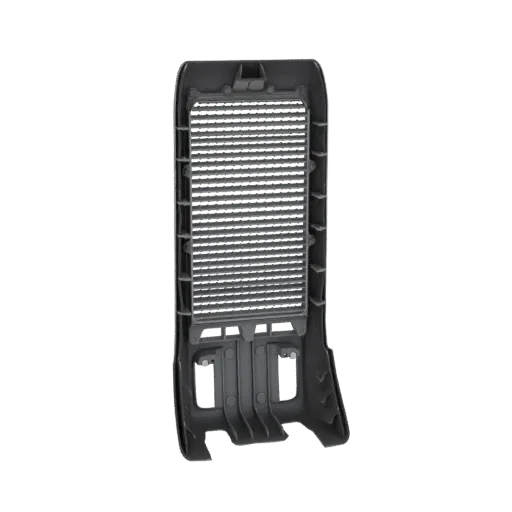 3D model of a black rectangular air vent grille with horizontal slats and a dark frame, shown against a white background.