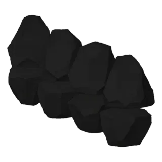 3D model of two dark, angular stone fragments placed side-by-side against a black background.