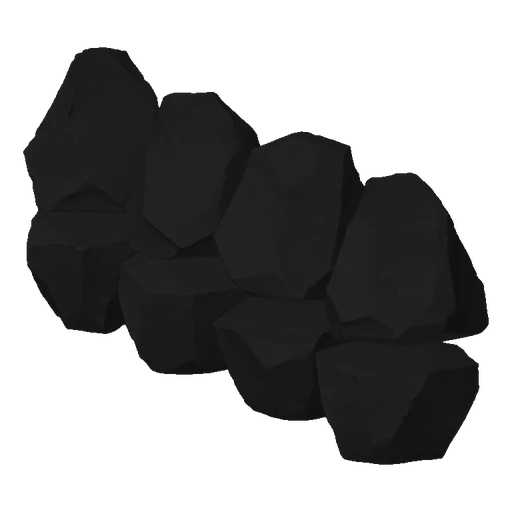 3D model of two dark, angular stone fragments placed side-by-side against a black background.