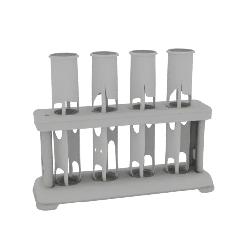 Biology Test Tube Rack Education 3D model, three-quarter training render, showing glass, recognizable lab forms.