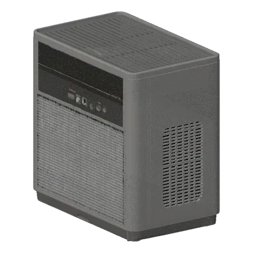 Retro Air Purifier Realistic 3D model, home interior, three-quarter studio render, plastic detail.