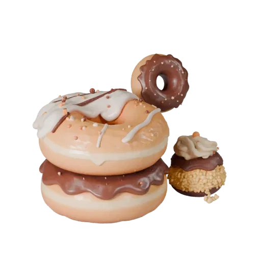 Glazed Donut Stack Product Viz 3D model, three-quarter studio product render, showing cream, sweet food silhouette.
