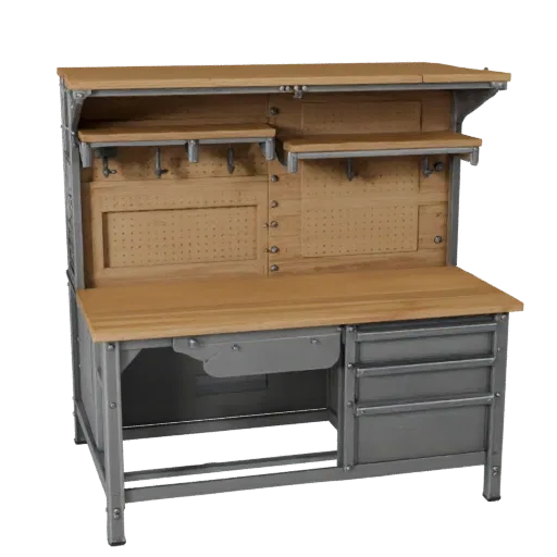 Garage Workbench Modular 3D model, isometric modular kit view, showing steel frames, stable fixtures.