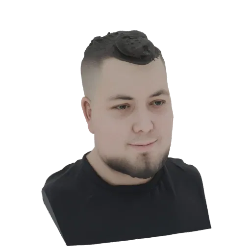 3D model render of a man with a modern undercut hairstyle and a beard, looking slightly to the side.