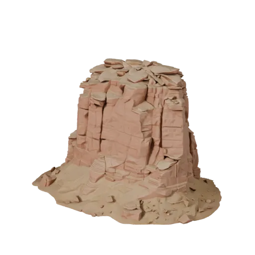 Desert Mesa Cliff Modular 3D model, isometric modular kit view, showing stratified stone, dune ridges.