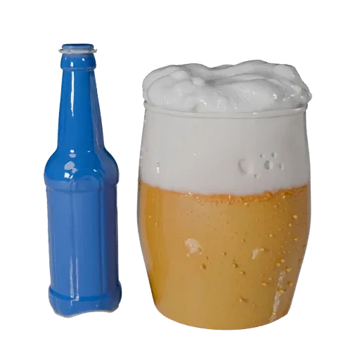 Beer Bottle render detail 3D model, top-down studio render, with clean topology and PBR shading on the drink.