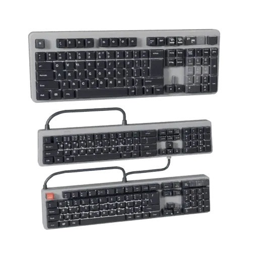 Home Office Keyboard Stylized 3D model, stylized isometric render, showing plastic, desk-scale silhouettes.